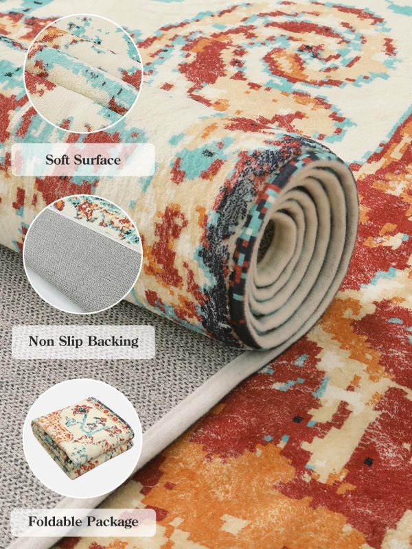 global sourcing lahome bohemian floral medallion area rug - 2x3 oriental distressed small bath rug country vintage doormat faux wool non-slip washable low-pile carpet for bathroom kitchen laundry room decor oem/odm services