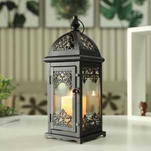 custom wholesale jhy design gothic decorative candle lantern 15''high metal candle lanterns vintage style hanging lantern for indoor outdoor events parities weddings halloween(black with red brush) oem/odm services