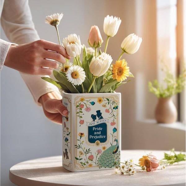 oem/odm services h&h pride and prejudice book vase for flowers - large ceramic book planter pot - jane austen bookish decor - top #1 pride and prejudice gifts and book vases - bookshelf vase for flowers - 2024 edition affordable bulk deals