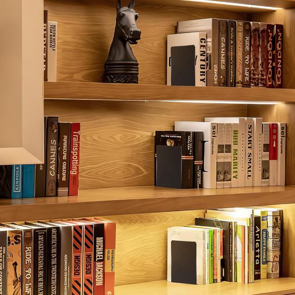 supplier direct vonderso metal bookends black, 2 pairs decorative metal book end supports for shelves gauge metal book divider stopper holders with non-slip anti-scratch rubber pads wholesale prices