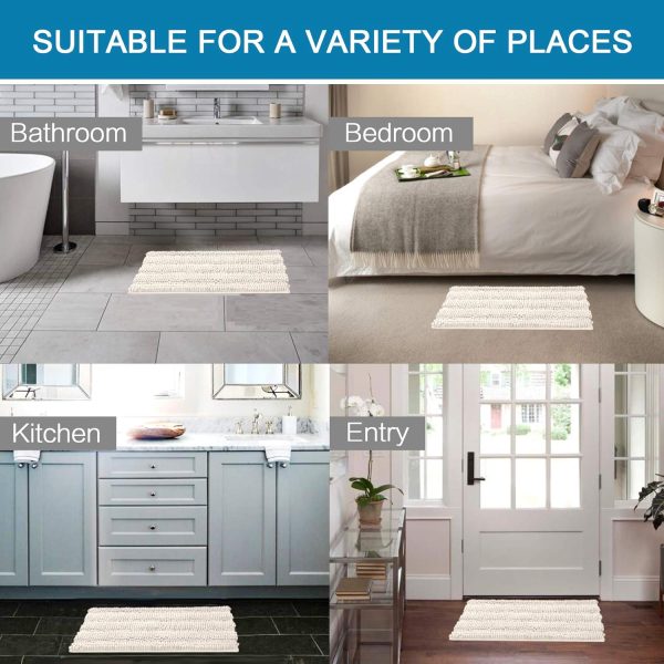 global sourcing h.versailtex bath rugs for bathroom non slip bath mats extra thick chenille striped rug 20" x 32" absorbent non skid fluffy soft shaggy washable dry fast plush mat for indoor, bath room, tub - ivory oem/odm services