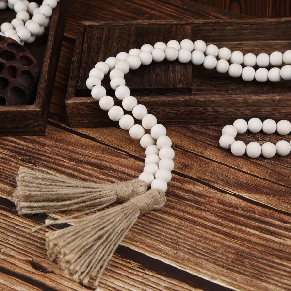 bulk purchase farmhouse beads 58in wood bead garland with tassels rustic country decor prayer boho beads big wall hanging decor trade price