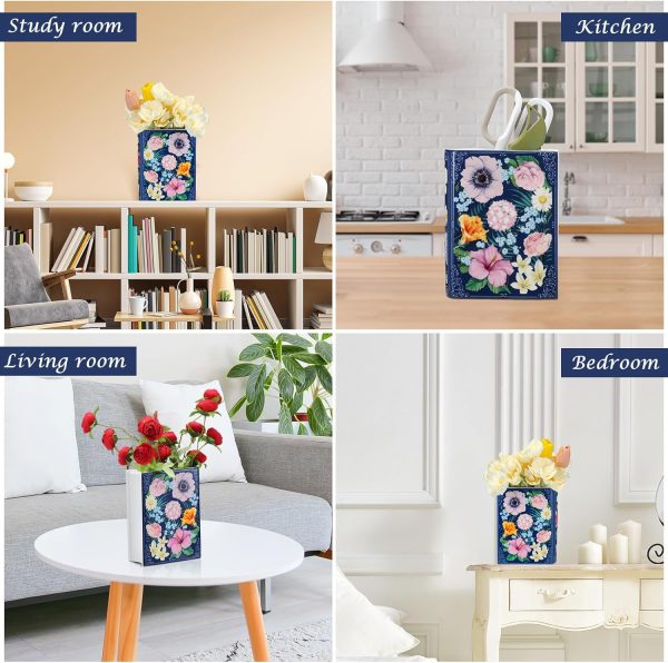 oem/odm services uiifan book shaped small flower vase decorative ceramic vases cute home decor for bookshelf dining table desk office home decor unique vase for book lovers (retro flowers) affordable bulk deals