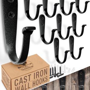 competitive pricing cast iron coat hooks (10 pack) handmade blacksmith, wall mounted, farmhouse decorative, wall hooks, vintage hooks for hanging coats, bags or pots in pantry (black) one-stop wholesale