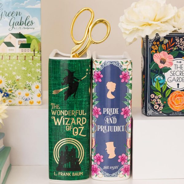 oem/odm services steel mill & co original book-shaped decorative vase, ceramic vases for home decor, cute bookshelf decor, unique vase for book lovers (large - pride and prejudice) affordable bulk deals