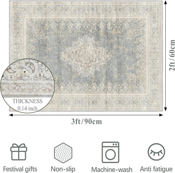 global sourcing 2x3 rug small washable rug distressed thin indoor entryway vintage rug low-pile floor carpet for entrance bedroom kitchen bathroom beige grey oem/odm services