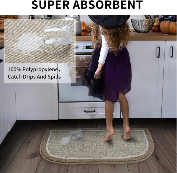global sourcing padoor kitchen-mats for floor 100% polypropylene kitchen rugs non slip washable, durable dirt resist half circle rug tpr backed kitchen floor mat, 18"x28", beige oem/odm services