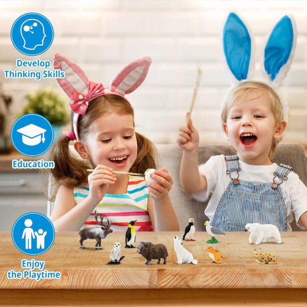 dropship from factory toymany 14pcs mini arctic animals figurines set, polar animals toys with polar bear, caribou, penguin, walrus, wolf figurines cake toppers birthday easter gifts for preschool kids mass production supply