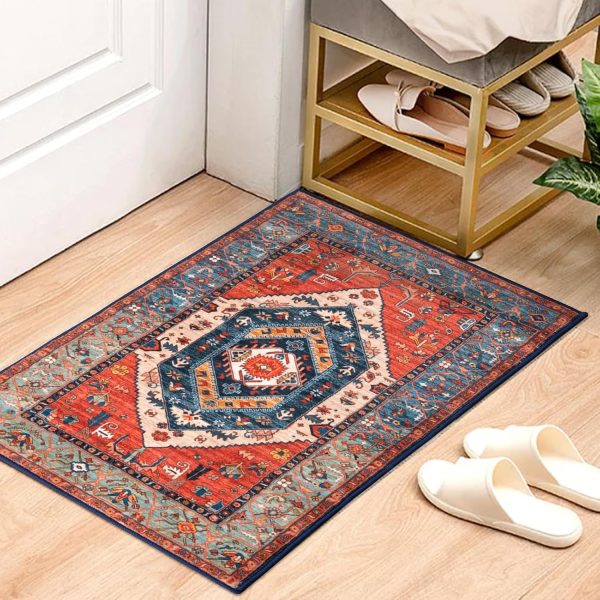global sourcing serissa boho rugs for entryway, 2x3 rust entryway rug non-slip washable small area rug, ultra soft oriental vintage low-pile indoor door mat floor carpet for entrance bedroom kitchen bathroom oem/odm services