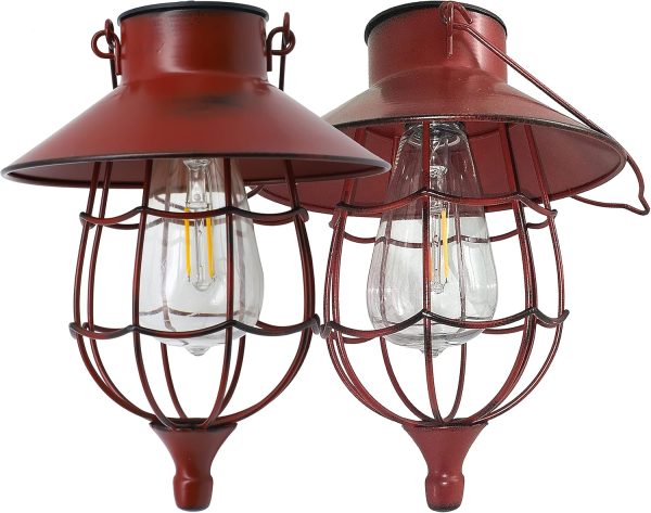 custom wholesale yakii 2 pack solar lantern hanging waterproof outdoor metal solar lamp with warm white light decorate for yard garden pathway patio porch decor (red) oem/odm services