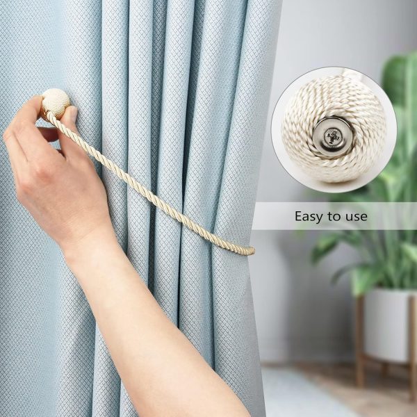 bulk purchase magnetic curtain tiebacks 2 pack rope decorative curtain tie backs elegant curtain holders for drapes outdoor window treatment holdbacks, beige factory discount