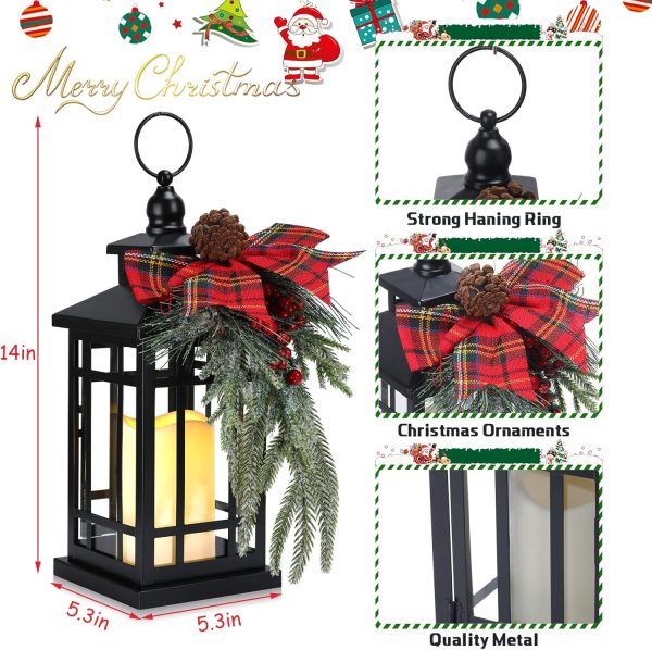 custom wholesale 2 pcs christmas decorative lanterns black metal christmas party hanging candle lantern vintage flameless decorative lanterns with led lights for indoor outdoor christmas home table porch party decor oem/odm services