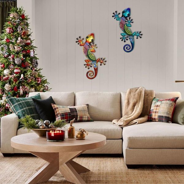 factory direct hongland metal gecko wall art 2 pack 15 inch lizard outdoor decor hanging glass sculpture decoration for garden fence home volume discount