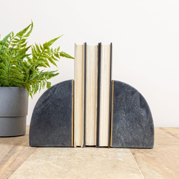 supplier direct creative co-op boho arched semicircle marble brass detail, set of 2, black bookend wholesale prices
