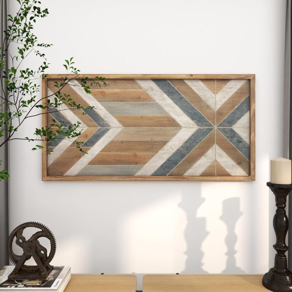 bulk purchase deco 79 wooden geometric handmade home wall decor southwestern wall sculpture, wall art 46" x 1" x 23", multi colored trade price