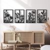 factory direct glamativity 4 pcs black abstract flowers metal wall art, 17 x 12'' minimalist floral single line wall décor, 3d textured sculptures, rustic nature wall art décor for living room, bedroom, study volume discount