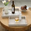wholesale direct set of 2 shagreen serving tray with gold polished metal handles ivory wood decorative tray pu leather with brushed gold for coffee table ottoman console table bulk purchase at factory prices