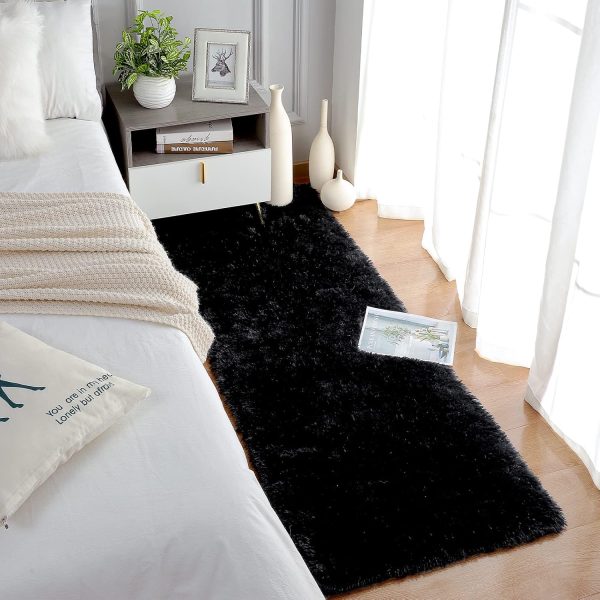 global sourcing chicrug soft runner rugs for bedroom living room plush fluffy rug 2x6 feet, shag furry area rug carpet non shedding for nursery children kids girls room home decorative, black oem/odm services