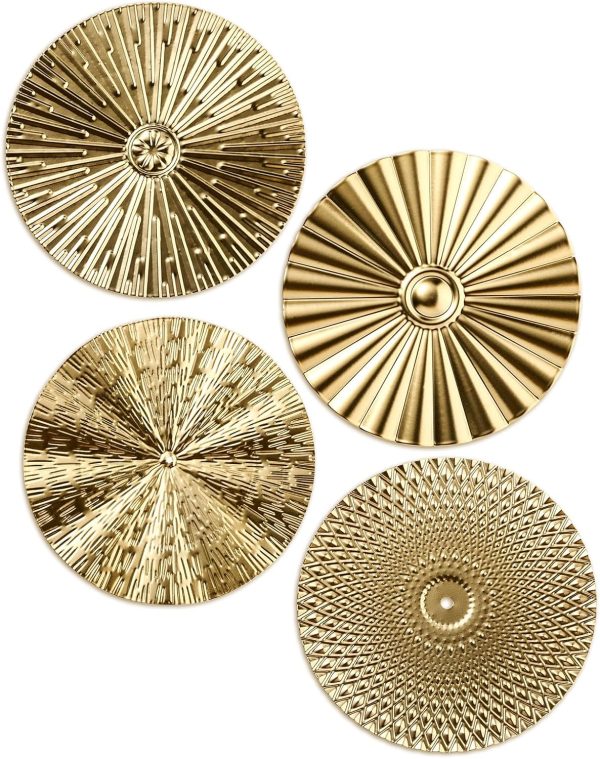 factory direct hicarer 4 pcs 12" metal wall art wall decor sunburst hanging metal artwork wall decor wall art decorations for home living room office (gold) volume discount