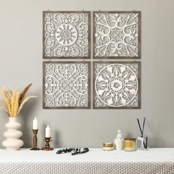 bulk purchase tatuo 4 pcs wood wall art wall decor farmhouse wall decor for living room wooden decorative wood panels modern wall plaque for home kitchen dining room(brown, white,square) trade price