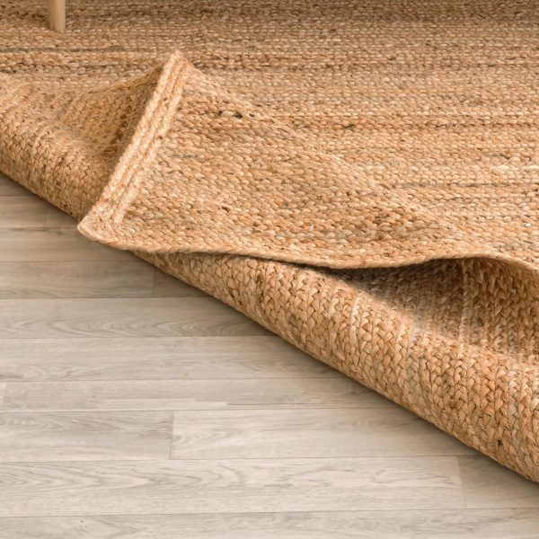 manufacturer direct homemonde handwoven 8'x10' jute area rug natural solid braided - eco friendly natural fiber - reversible farmhouse rug for living room, hallway, bedroom, dinning room, kitchen, office trade price