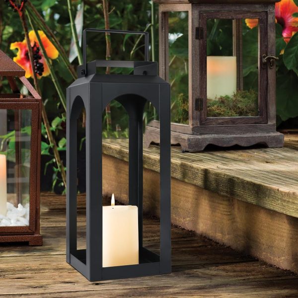 custom wholesale decorative candle lantern 12.7" high, medium hanging candle lanterns decorative indoor & outdoor, black vintage metal lantern holders for porch, wedding party, halloween, christmas decorations oem/odm services