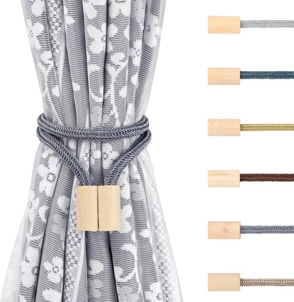 bulk purchase wooden magnetic curtain tiebacks 4 pcak, curtain tie backs for curtain holders for wall, curtain pull backs, curtain ties for drapes dark grey factory discount
