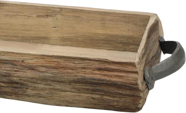 wholesale direct stonebriar rectangle natural wood bark serving tray with metal handles, rustic butler tray, country centerpiece for dining table, unique candle holder, desk organizer for documents,21.7" x 7.9", brown bulk purchase at factory prices