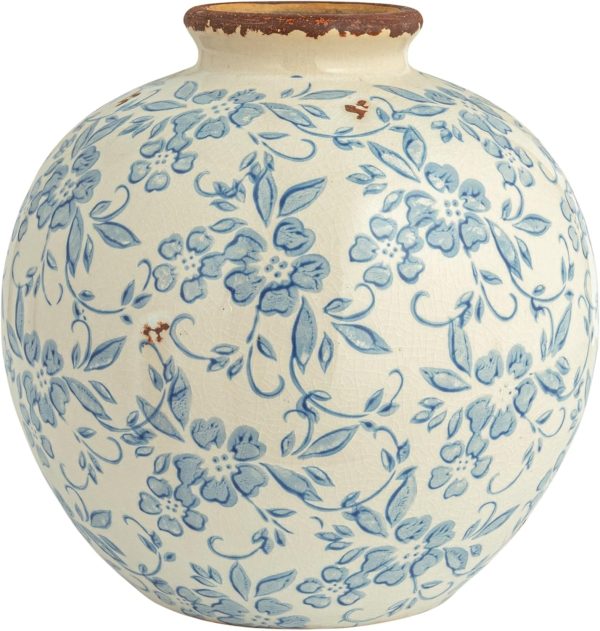 oem/odm services creative co-op df2720 8" h terracotta floral transferware pattern & crackle finish vase, blue affordable bulk deals