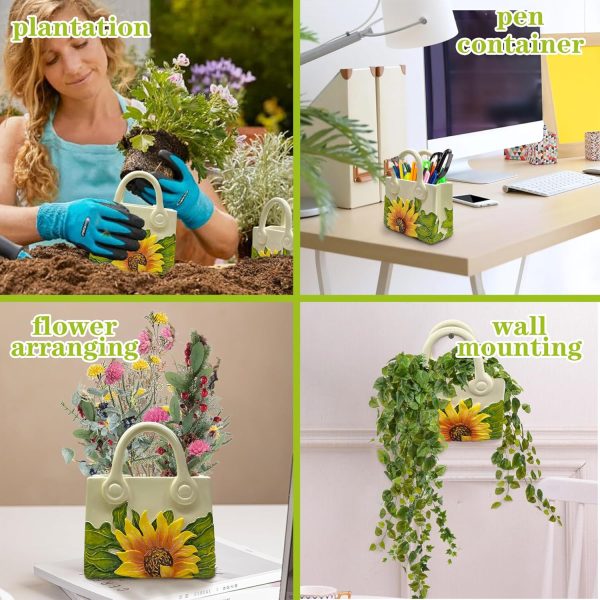 oem/odm services small purse vase for flowers - sunflower cute mini handbag flower vase for organic modern table centerpiece decor, unique beige resin white vase for party/kitchen/neutral/bedroom affordable bulk deals