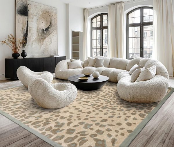 manufacturer direct 7'8''x10' modern leopard print tan wool and bamboo silk oriental rug multi sizes hand tufted for living room, bedroom, dining room, kitchen, hallway carpet trade price