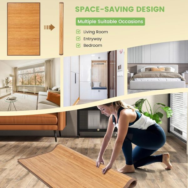 manufacturer direct giantex 5’ x 8’ bamboo area rugs - floor mat with anti-slip backing, durable roll-up floor rug, 60” x 96” indoor mat rug for dining room, living room, bedroom, entryway, bamboo carpet (modern) trade price