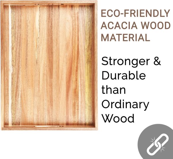 wholesale direct acacia wood serving tray with handles set of 2 – decorative serving trays platter for breakfast in bed, lunch, dinner, patio, ottoman, coffee table, bbq, party –great for lap &couch bulk purchase at factory prices