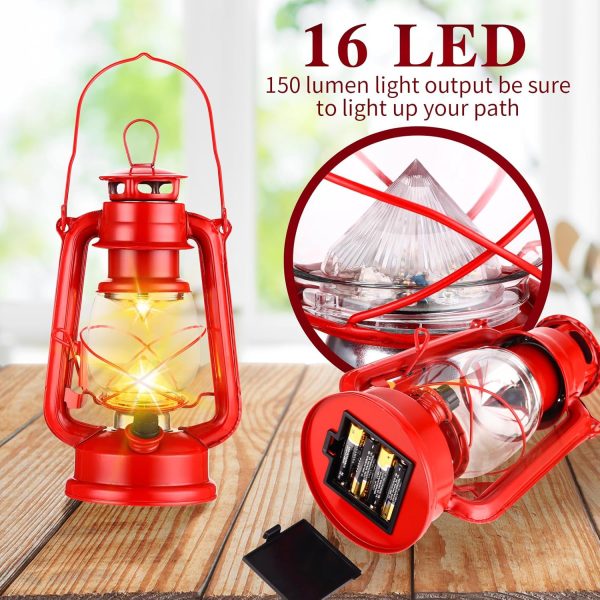 custom wholesale 4 pcs led vintage lanterns battery operated lantern warm white old hurricane lantern antique metal hanging led lantern lamp with dimmer switch for indoor table outdoor camping lighting (red) oem/odm services