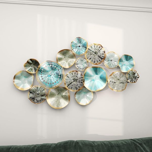 factory direct deco 79 metal plate home wall decor 3d overlapping discs wall sculpture, wall art 50" x 3" x 25", multi colored volume discount