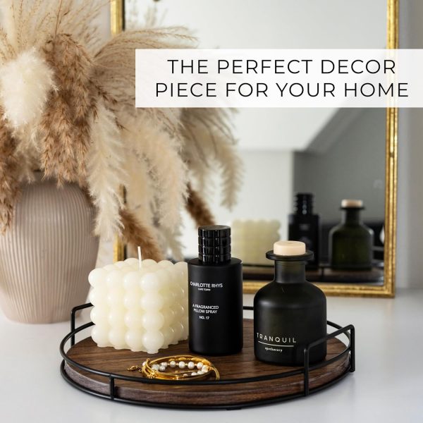 wholesale direct decorative wooden tray - beautiful coffee table tray that enhances any kitchen or living room - the perfect 11" round centerpiece for your seasonal home decorations bulk purchase at factory prices