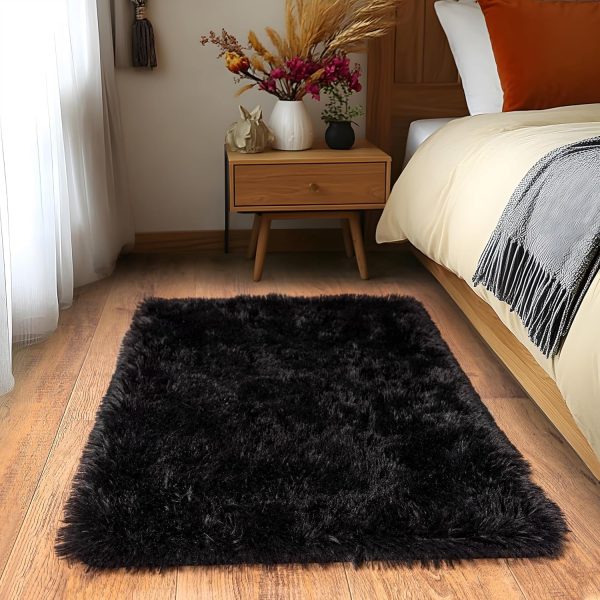 global sourcing small black area rug, 2x3 rug for bedroom shaggy throw rugs for dorm rug, soft shag carpet for kids room, plush comfy fluffy bedside rug for home decor aesthetic oem/odm services