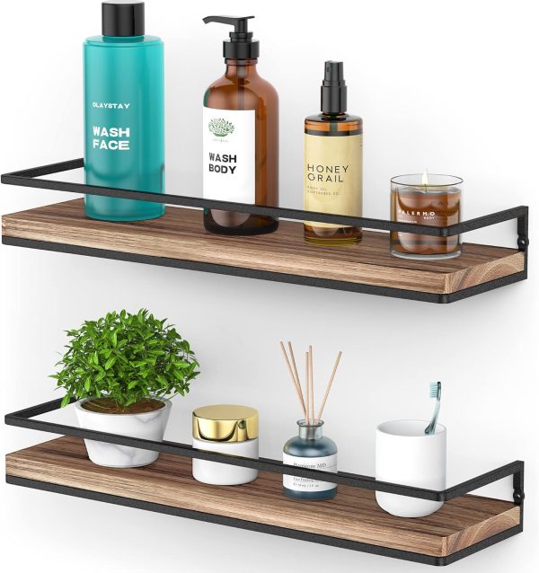 bulk purchase meangood floating shelves wall mounted set of 2, rustic wood wall storage shelves for bedroom,living room,bathroom, kitchen torched wood trade price