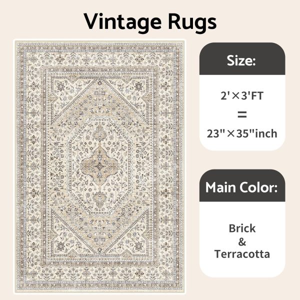 global sourcing washable entryway 2x3 rug: small boho rugs for indoor entrance non slip backing stain resistant carpet low pile throw rugs for bedroom bedside inside front door floor kitchen decor(beige,2x3ft) oem/odm services