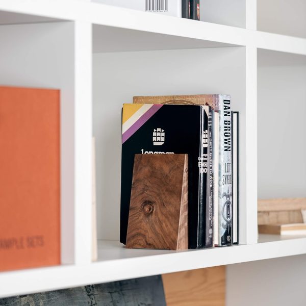 supplier direct tilisma book ends for shelves - handmade wooden bookends with metal base, walnut tree - sturdy book holders for heavy books - fancy modern decorative book accessories to hold books firmly on bookshelf wholesale prices