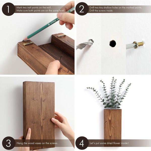 bulk purchase wood wall planter set of 2, wood wall pocket for greenery and dried flowers, indoor wood hanging vase, modern farmhouse wall decor for eucalyptus stems decorations (walnut) trade price