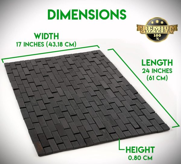 manufacturer direct bamboo bath mat - black coated, stain proof [16x24-inch wxl - bathroom floor, tub step, spa, sauna mat - great under pad for rugs, air flow, quick dry - foldable bathmat trade price