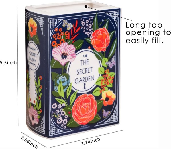 oem/odm services ceramic book vase for flowers, book flower vase for home decor, cute bookshelf decor, book lovers gifts, unique home/bedroom/office accent (small - secret garden) affordable bulk deals