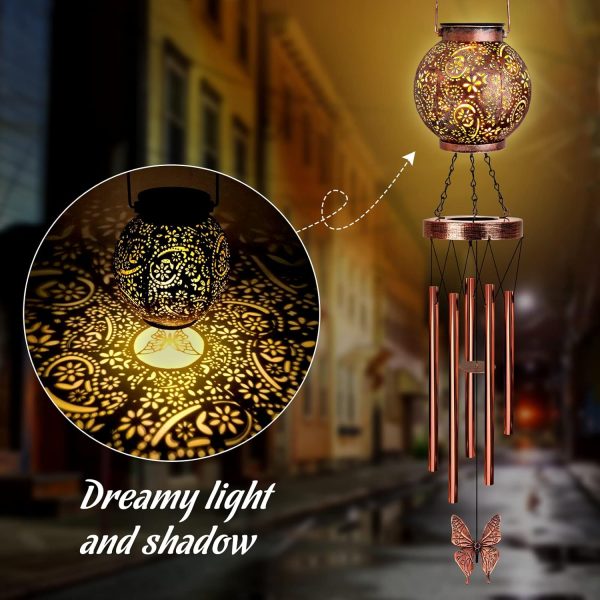 producer to buyer wind chimes for outside butterfly solar lantern, 38" flower solar wind chimes gifts for mom hanging lights, garden decor memorial wind chime, christmas windchimes outdoors gifts for women discounted pricing