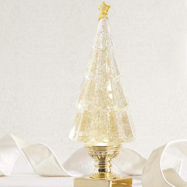 dropship from factory sparkle goldtone christmas tree lighted 13.75 inch acrylic decorative tabletop figurine mass production supply