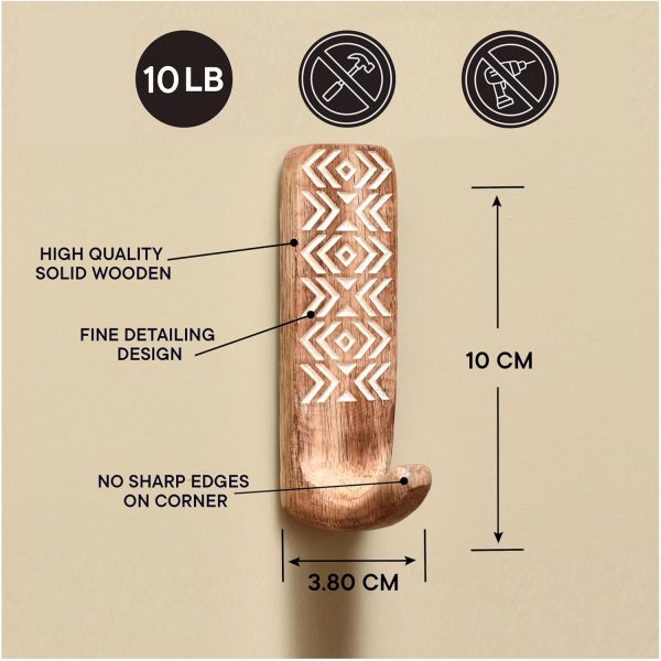 competitive pricing indian shelf 3 pack no damage wood wall hooks- adhesive wall hooks -boho key decorative wall hooks for hanging- wood hangers -sticky coat hooks wall mount- towel hooks for bathroom wall mounted-style1 one-stop wholesale