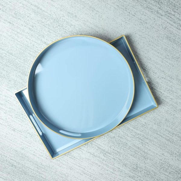 wholesale direct spsyrine round blue decorative tray, 13" plastic serving table tray with handles for breakfast, round modern ottoman tray for coffee table, bathroom, kitchen, living room bulk purchase at factory prices