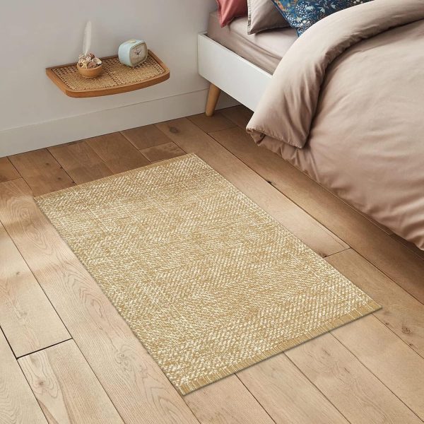manufacturer direct leevan washable bathroom rug, 2'x3' low profile entryway rug tan front door mat cotton reversible kitchen mat boho bedroom rug farmhouse carpet for foyer front porch decor trade price