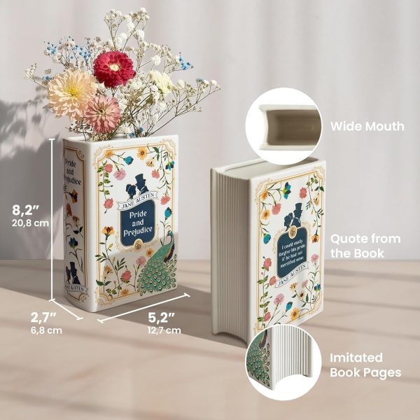 oem/odm services h&h pride and prejudice book vase for flowers - large ceramic book planter pot - jane austen bookish decor - top #1 pride and prejudice gifts and book vases - bookshelf vase for flowers - 2024 edition affordable bulk deals