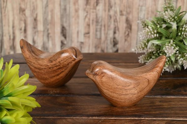 dropship from factory nirman acacia wood bird statues set home décor bird sculpture for living room, bathroom, office modern style birds decorative ornaments (set of 2) (4.5" x 2" x 2.5") mass production supply
